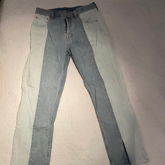 Retro style, two-tone high waisted straight jeans - Picture 1 of 4